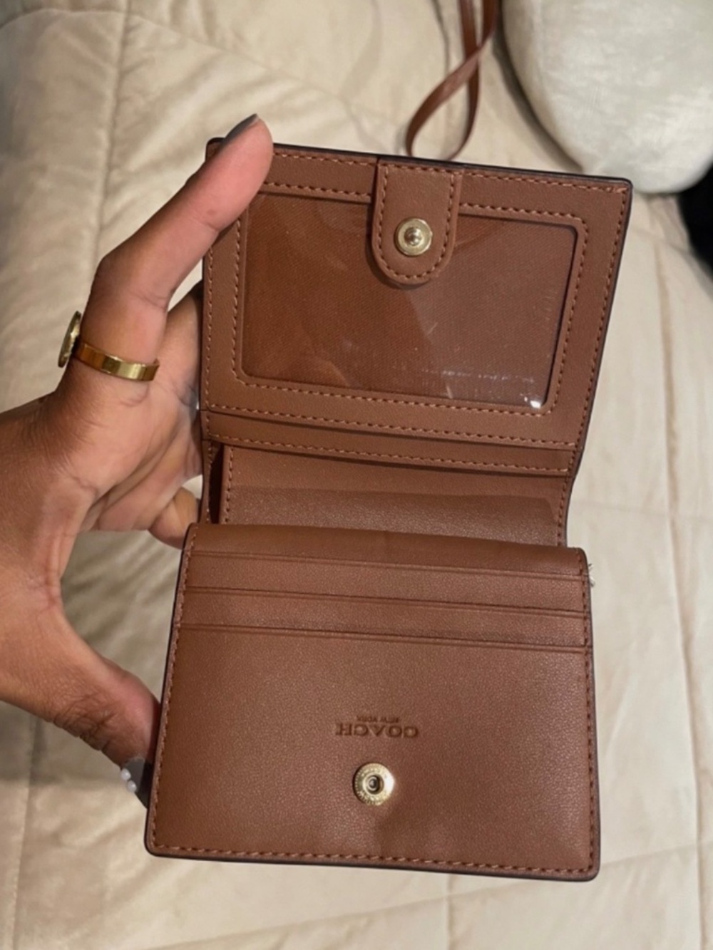 Coach Brown Leather Canvas Crossbody Bag Matching Wallet Signature Print Unisex - Picture 14 of 15